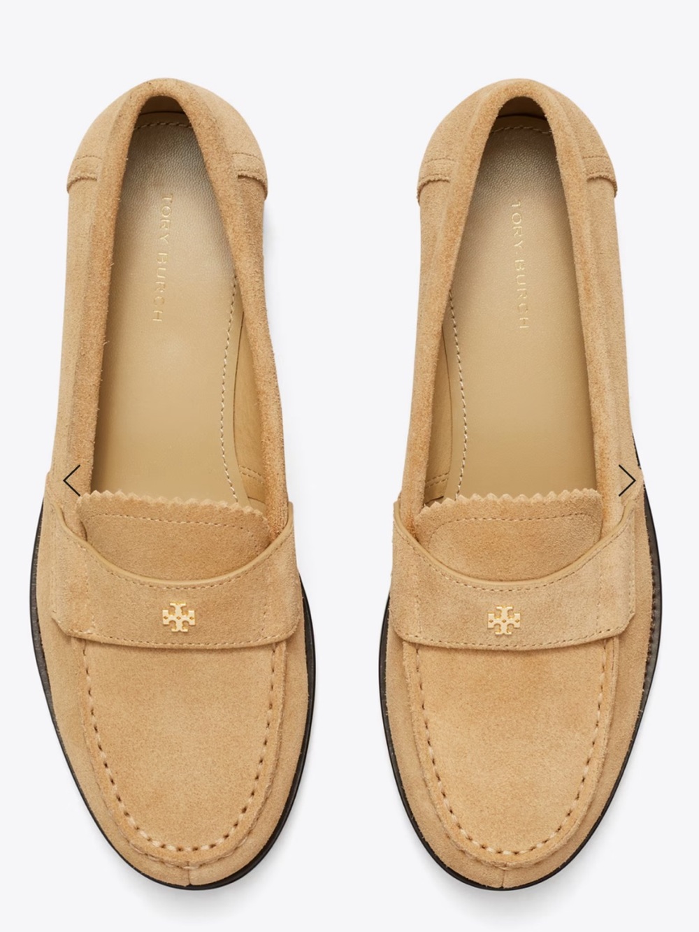 Tory Burch Suede Penny Loafers, Cammello, 6